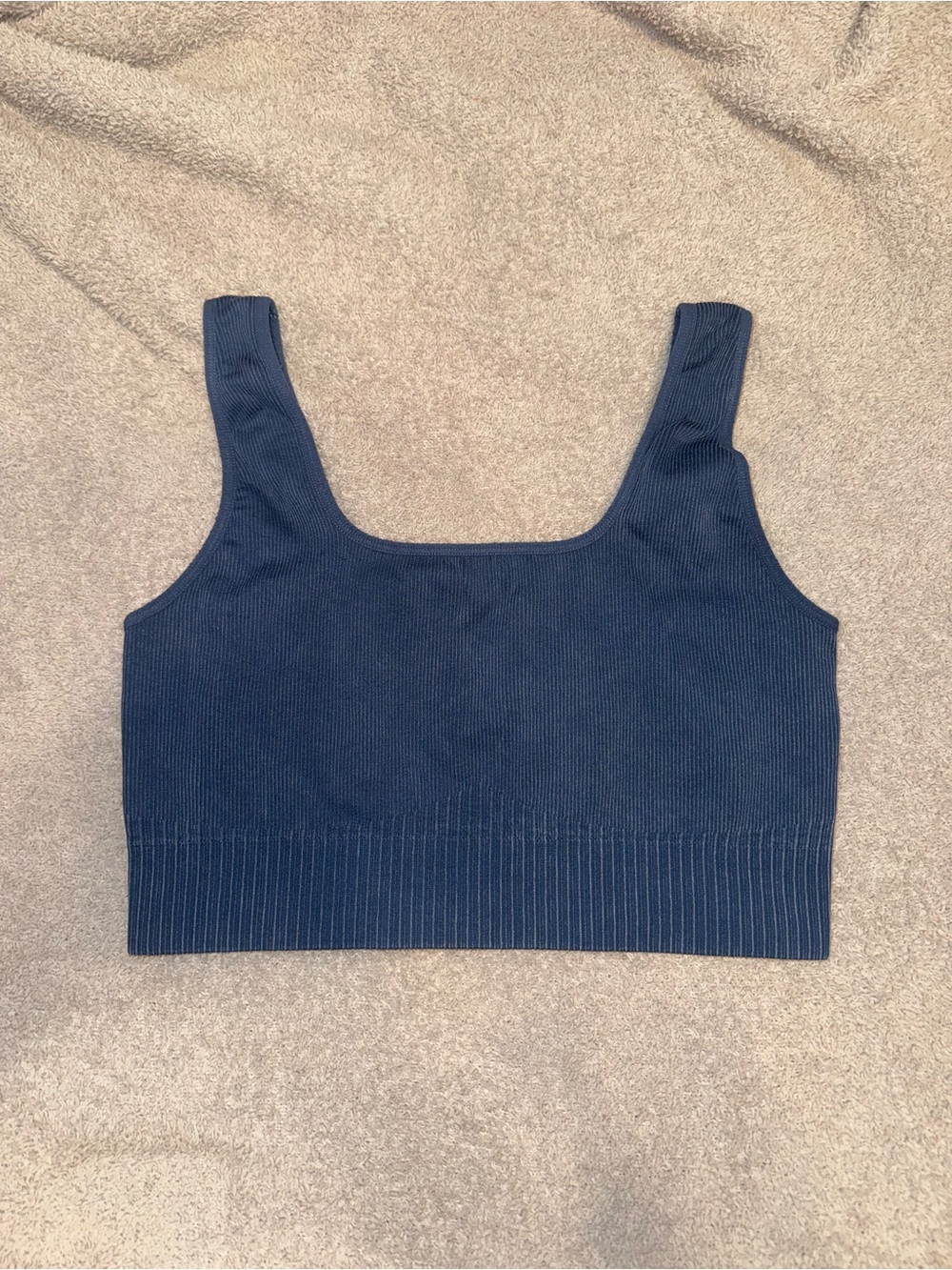 Navy Ribbed Square-Neck Crop Top